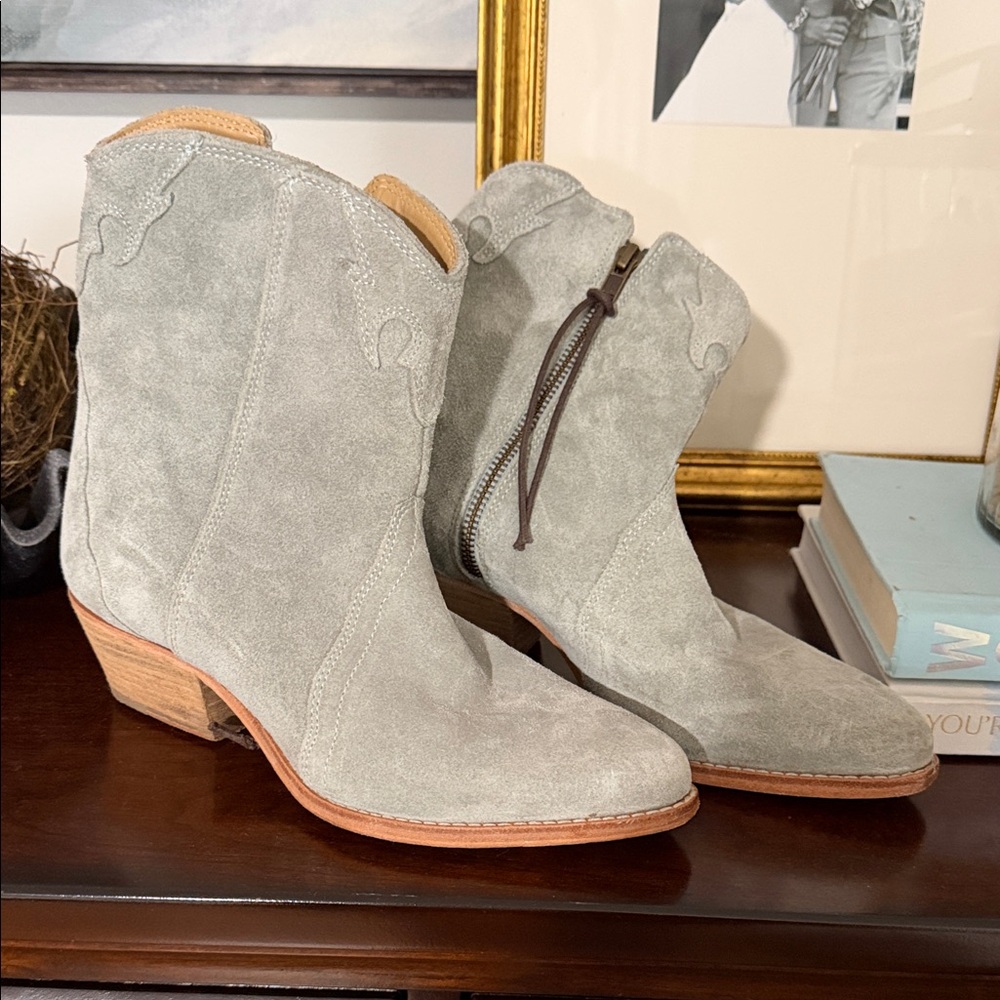 Free People Light Gray Suede Ankle Booties
